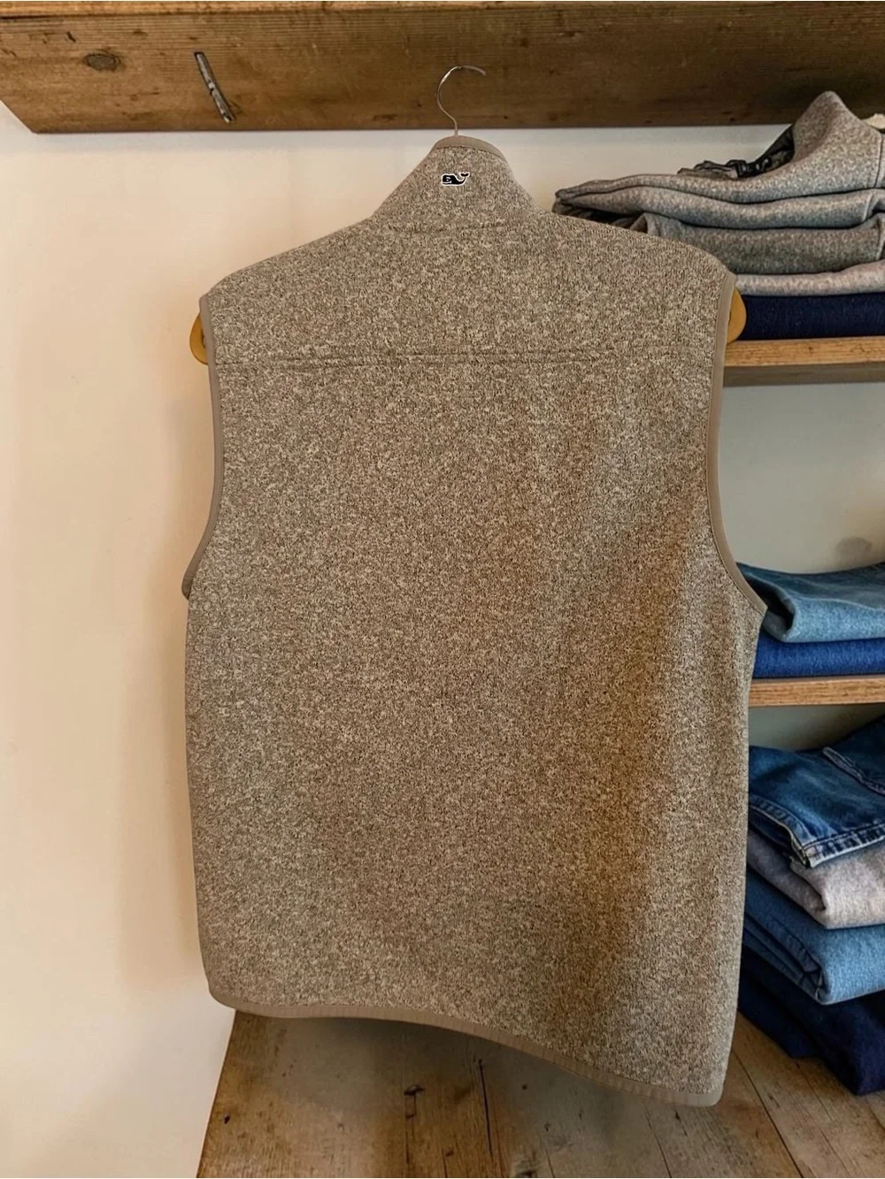 Vineyard Vines Men's Taupe Brown Fleece Zip Vest
